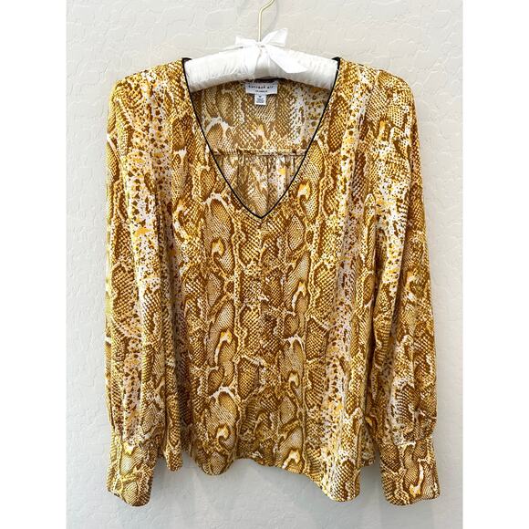 ANTHROPOLOGIE Current Air Snakeskin Blouse Animal Print VNeck Long Sleeve Medium - Picture 1 of 7